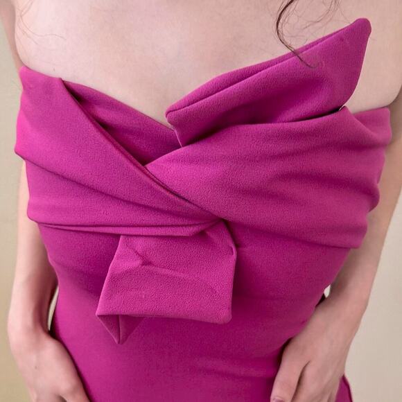 Super Sexy PINK Midi BIG BOW Coquette Stretchy Cocktail Bodycon Dress Size 4 - Picture 3 of 9